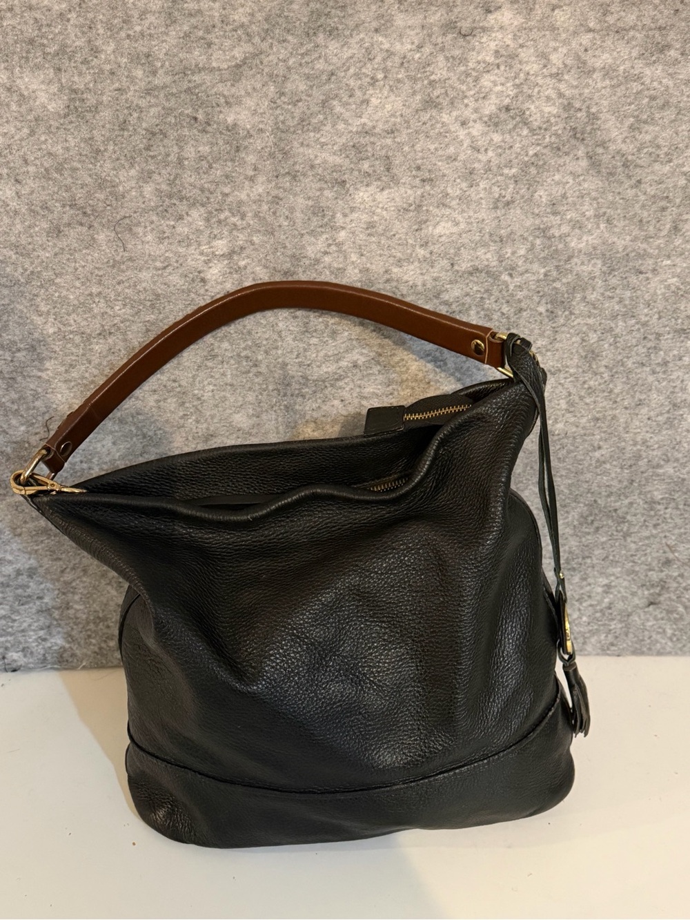 Varrlale Genuine Leather Black Hobo Shoulder Bag Brown Braided Handle - Picture 3 of 9